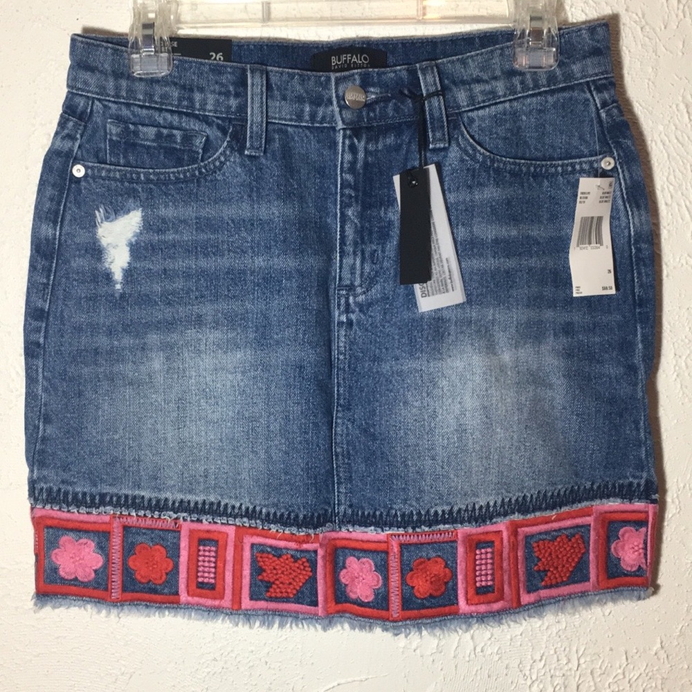Embroidered Buffalo Denim Skirt - Size 26 NWT